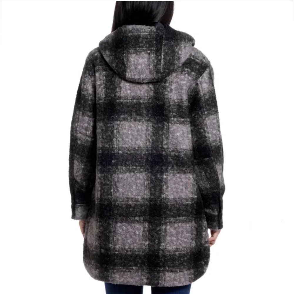 Weatherproof Women's Soft Boucle Hooded Long Jacket Black Plaid Heavyweight XS - Picture 4 of 16